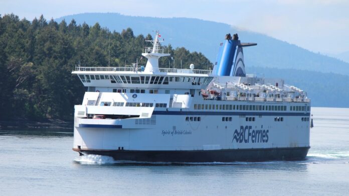 B.C. Ferry on the water near a coastline