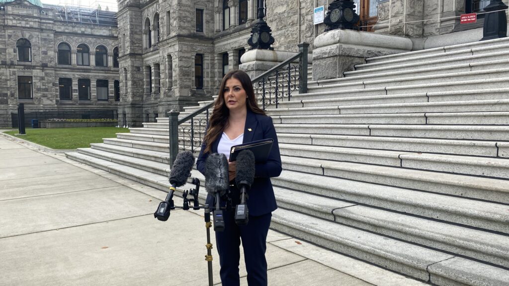MLA Amelia Boultbee outside the B.C. legislature