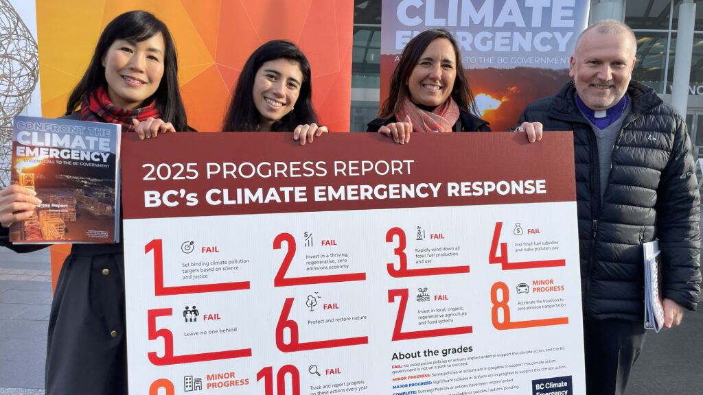 Representatives from the BC Climate Emergency Campaign present the annual progress report for 2025