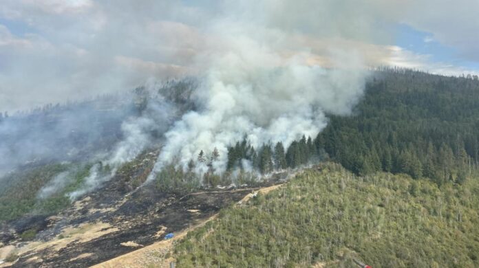 North flank of fire, photo taken looking northwest in the morning on Aug 1. | BC Wildfire Service File