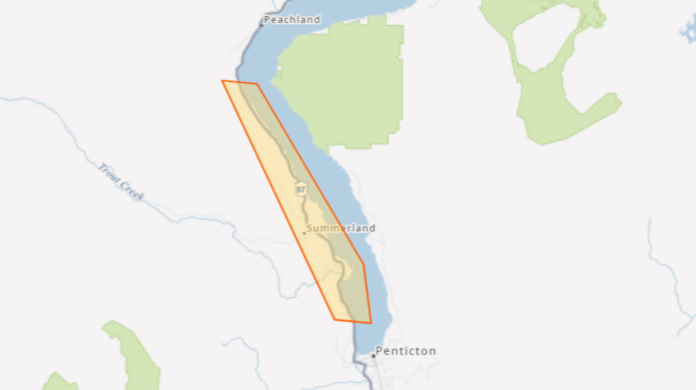 A screen grab from Drive BC's map showing the affected section of Hwy. 97. | Drive BC