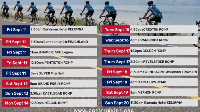 Screen grab of the tour itinerary courtesy of cops for kids